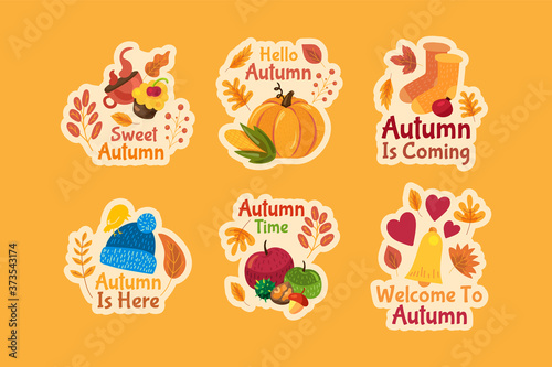 Set of autumn stickers. Cute autumn labels
