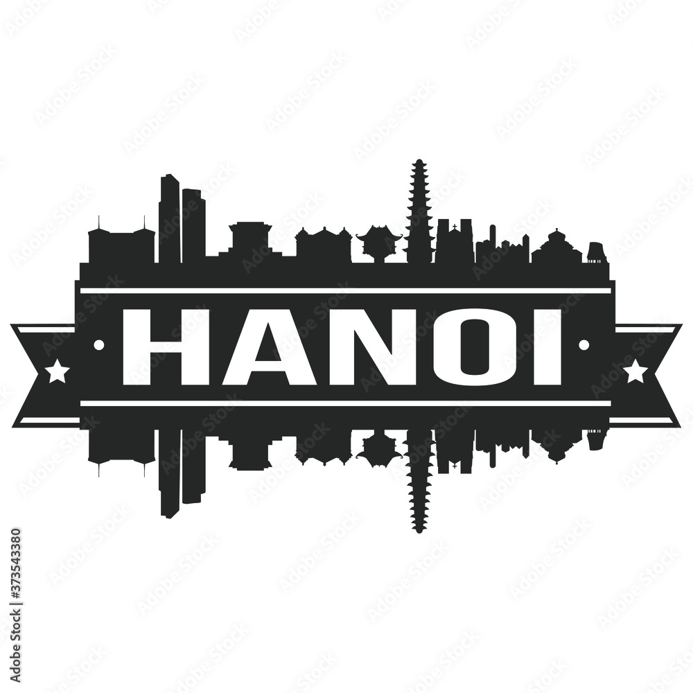 Hanoi Skyline Silhouette Stamp City Design Vector Art Landmark.