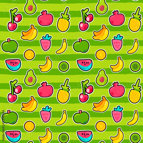 Sweet berries and fruits vector seamless pattern