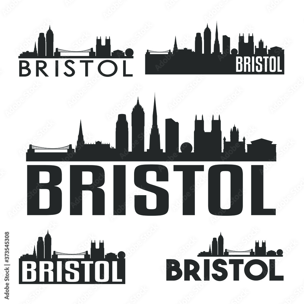 Bristol England Flat Icon Skyline Vector Silhouette Design Set.