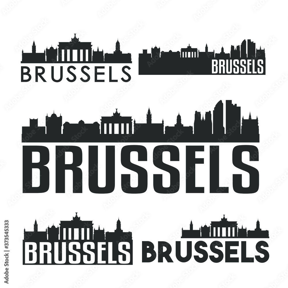 Brussels Belgium Flat Icon Skyline Vector Silhouette Design Set.