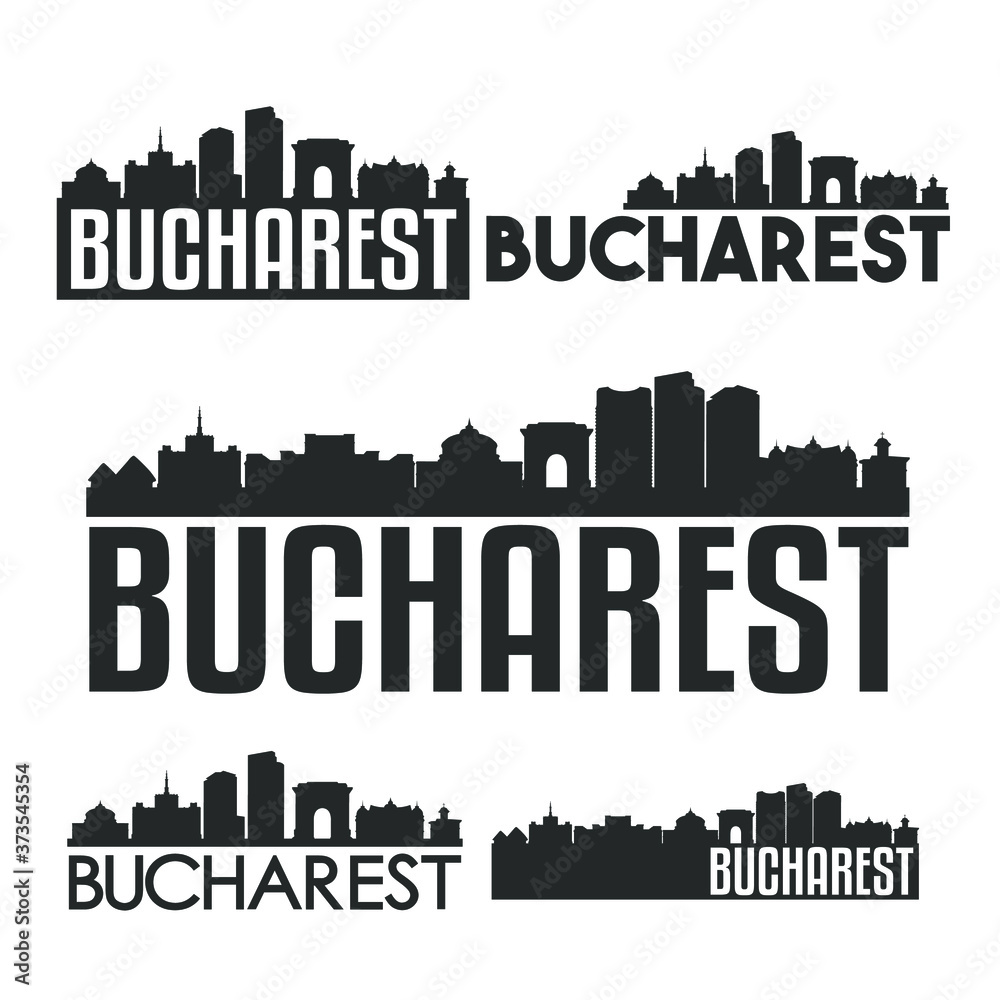 Bucharest Romania Flat Icon Skyline Vector Silhouette Design Set.