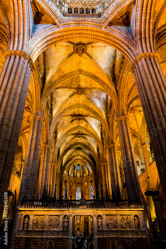 Barcelona, Catalonia, Europe, Spain, September 22, 2019. Awesome interior of the Cathedral of the Holy Cross and Saint Eulalia (Cafedral de la Santa Cruz Eulalia).  photo