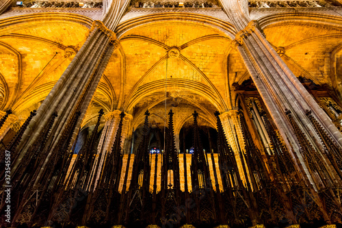 Barcelona, Catalonia, Europe, Spain, September 22, 2019. Awesome interior of the Cathedral of the Holy Cross and Saint Eulalia (Cafedral de la Santa Cruz Eulalia).  photo