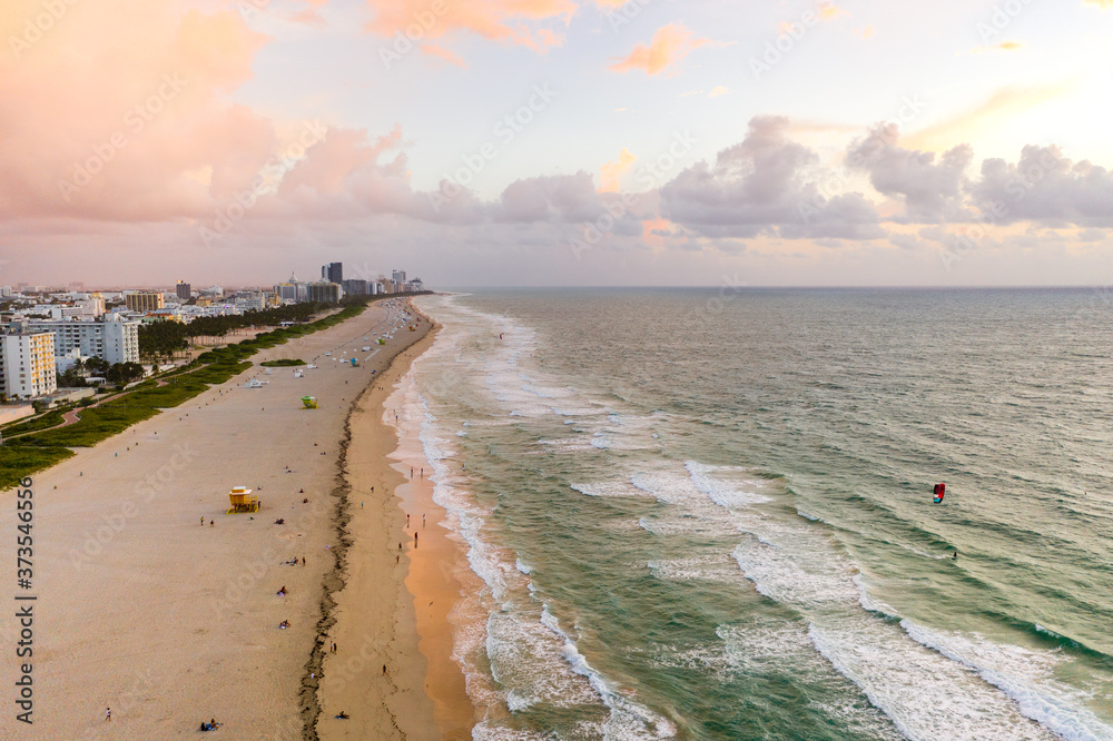 Sunrise over South Point Beach in Miami Beach