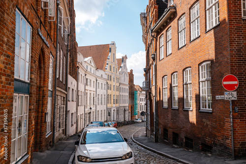Canvas Print Old medieval Street Große Petersgrube in Luebeck