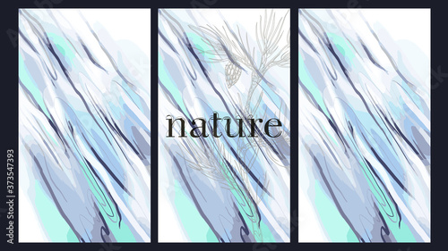 The inscription "nature" with a forest cone on a beautiful watercolor decorative background. Botanical design. Perfect for postcards, banners, covers, invitations. EPS 10