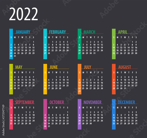 2022 Calendar - illustration. Template. Mock up