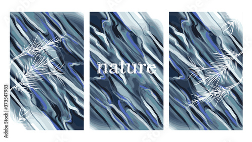 The inscription "nature" with a forest cone on a beautiful watercolor decorative background. Botanical design. Perfect for postcards, banners, covers, invitations. EPS 10