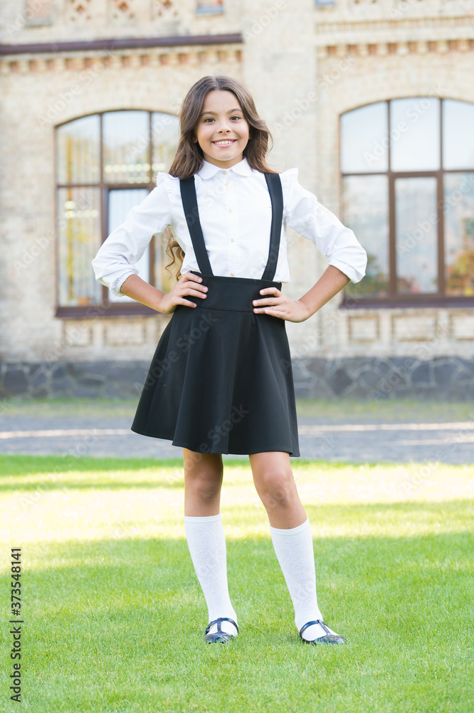 classic is loved by all. elegant look of schoolgirl. retro kid wear  uniform. pupil in vintage