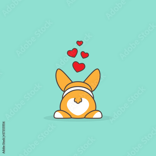 Funny welsh corgi butt with hearts. Love, romantic, amour icon. rabbits couple.