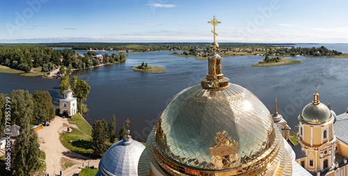 Panorama of Lake Seliger from the bell tower of the Nilo-Stolbensky monastery. August 21, 2009
