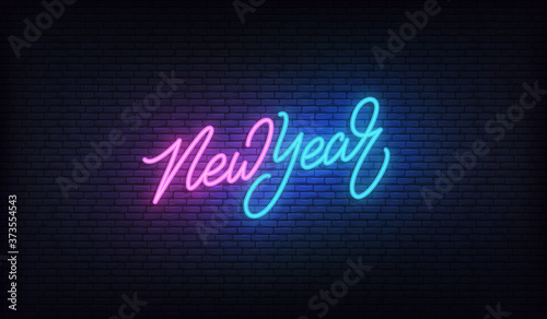 New Year neon. New Year holiday lettering vector design
