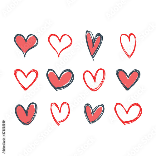 Heart doodles collection. Hand drawn hearts. Vector illustration set.