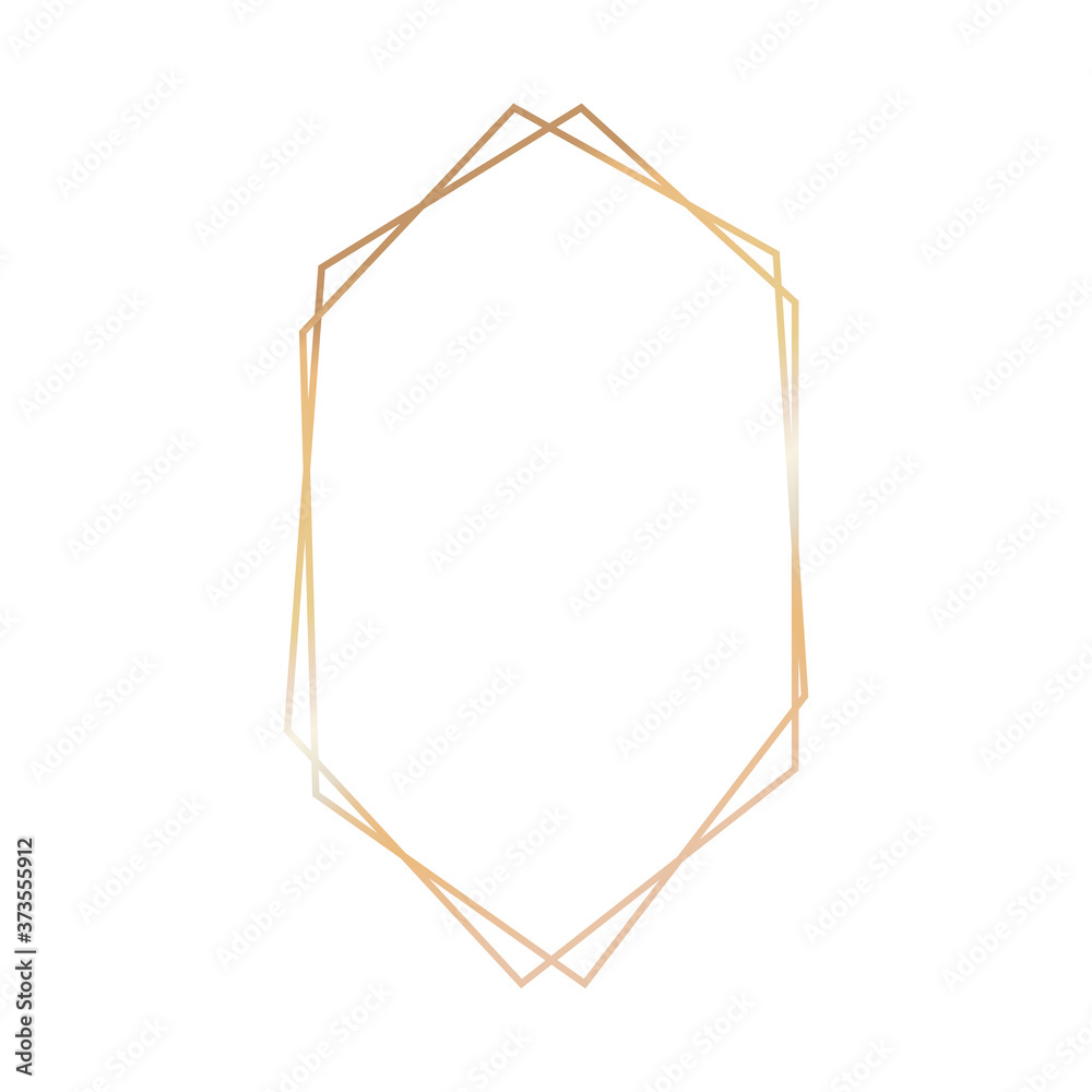 Template for greeting card decorative gold frame on a white background
