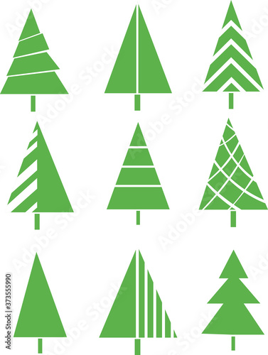 Christmas tree set. Stylized elements for your New Year theme design. Vector flat illustration 