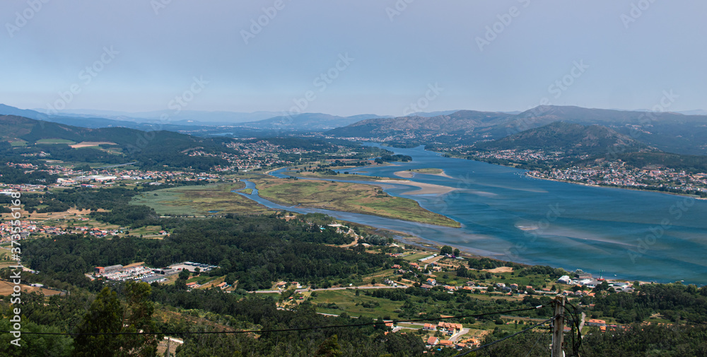 View of Minho river estuary from a viewpoint in Galicia, with Portugal in front of it