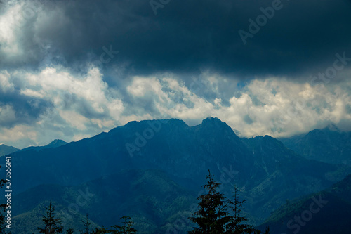 landscape of the Tatra Mountains and Giewont Guba    wka on a warm summer cloudy holiday day