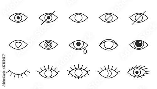 Eye line icons, editable strokes. Open, closed eyes, visible invisible concept, hidden password, view minimal, love, cry. Black outline signs. Vector illustration