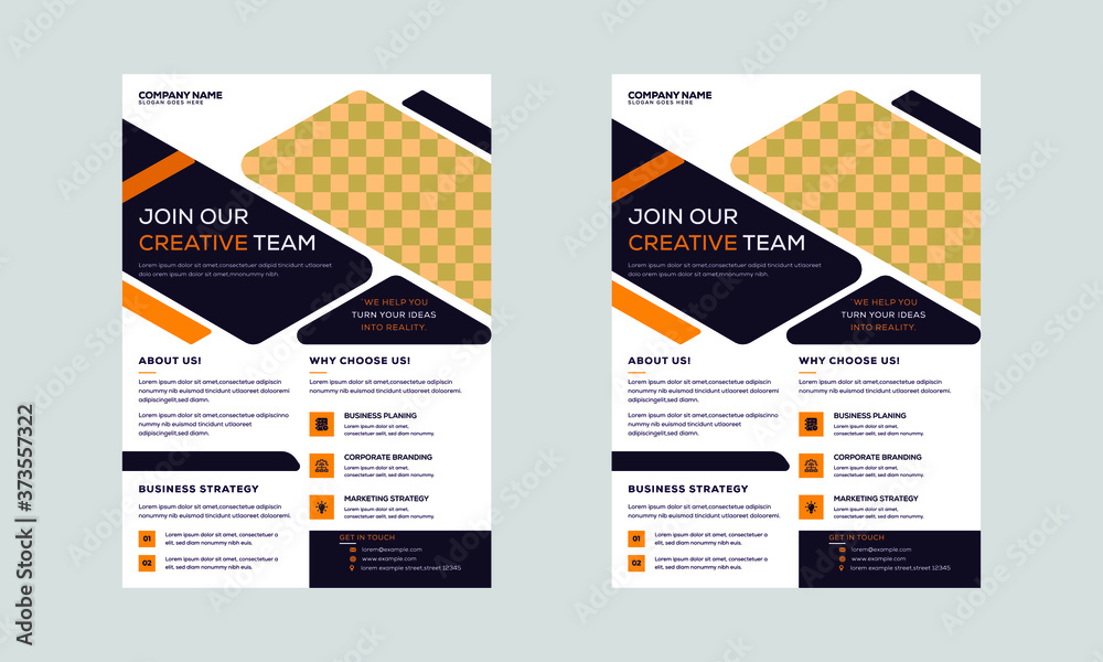 creative business corporate flyer design. Colorful background with geometric shapes. A4 size layout concept flyer poster pamphlet.