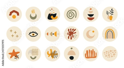 Abstract stories highlight cover. Social media story round icons, art design contemporary boho style. Vector illustration for blogging