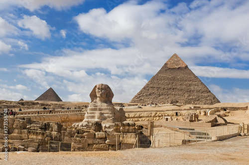 Sphinx and  Giza Pyramids in a cloudy day - Cairo  Egypt 