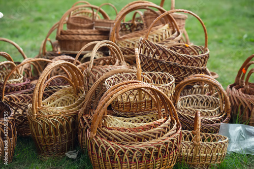 Handmade wicker baskets at the fair sale