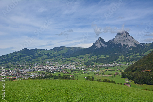 Schwyz mit den beiden Mythen, Haggenegg, Hochstuckli und Engelstock, Kanton Schwyz Schweiz photo
