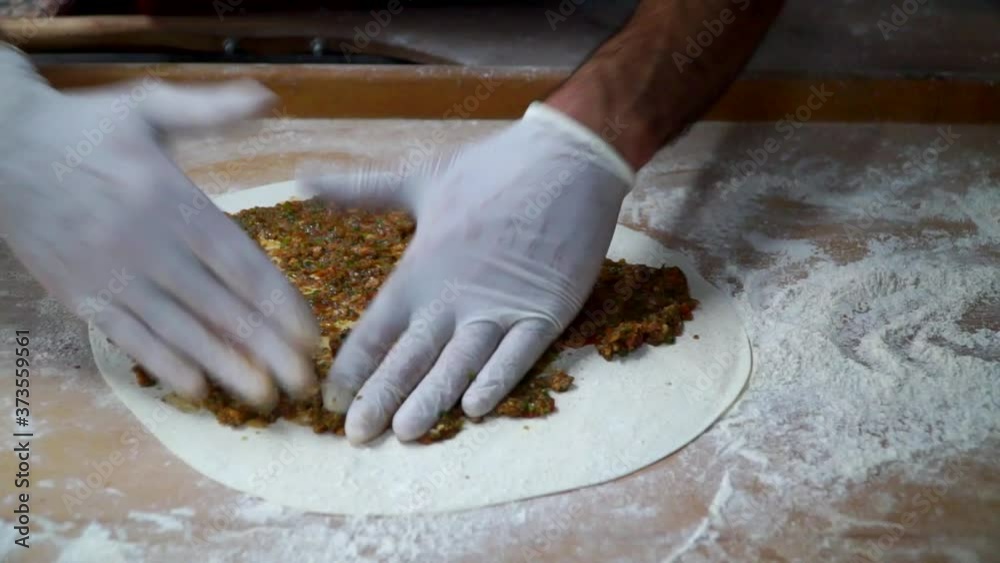 Turkish foods; Turkish pizza, lahmacun Turkish foods; Turkish pizza, lahmacun