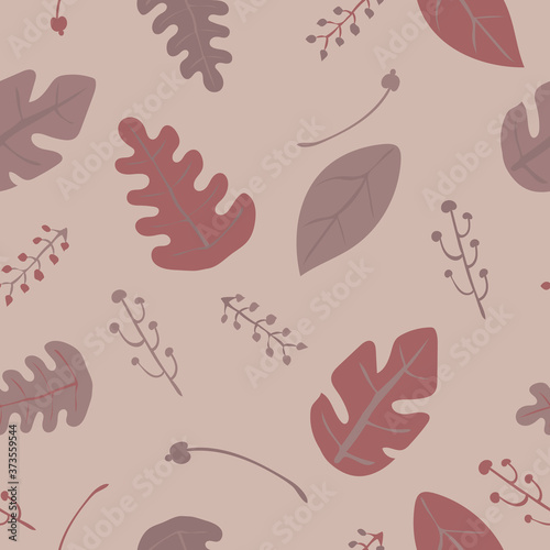 Leaves and plant branches vector seamless pattern