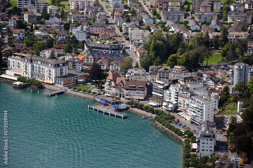 Blick auf Brunnen am Vierwaldtättersee in Kanton Schwyz, Innerschweiz