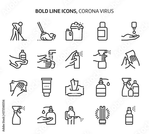 Corona virus, bold line icons.