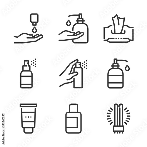 Corona virus, bold line icons.