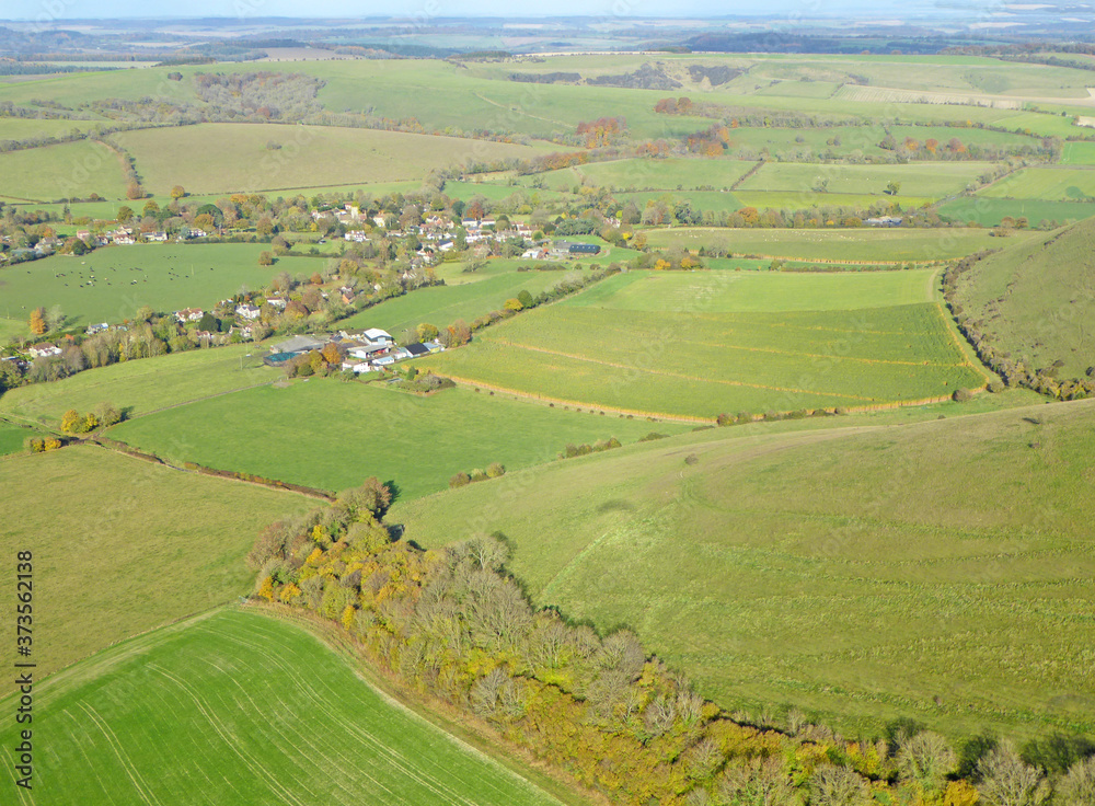 Aerial view of the fields at Monks Down in Wiltshire	