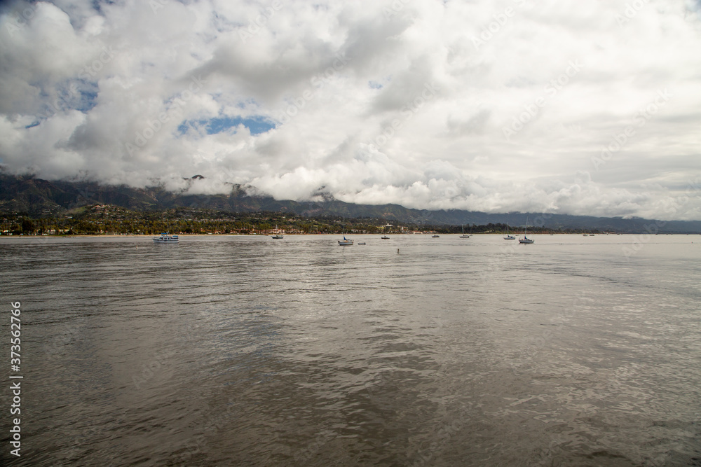 Boats out in the ocean in Santa Barbara, CA