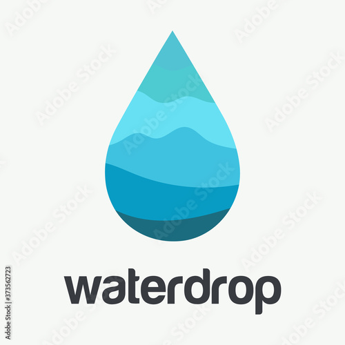 Abstract liquid shape blue water drop design template logo or icon with wavy pattern. Symbol, sign clear aqua, drop rain, spring water. Background Sea waves for business identity. Vector illustration.