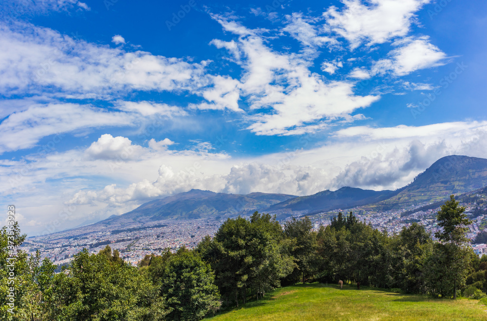 mountain landscape with blue sky, quito, ecuador