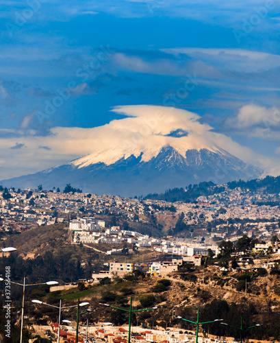 view of quito with volcano