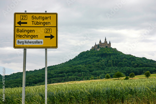 Hohenzollern Castle with street sign, Germany photo