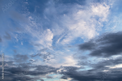 Beautiful blue sky with white and grey cirrus clouds