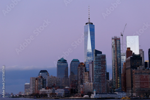 Downtown New York City skyline in the afternoon.