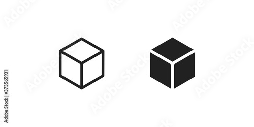 Cube, simple icon set, black and line. Isomatric logo for your design in vector flat