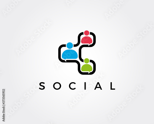 minimal social chat logo template - vector illustration