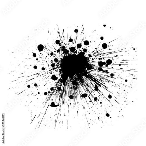 Vector black and white background with ink splash, blot and brush stroke, spot, spray, smudge, spatter, splatter, drip, drop, ink blob Grunge textured elements for design, background.