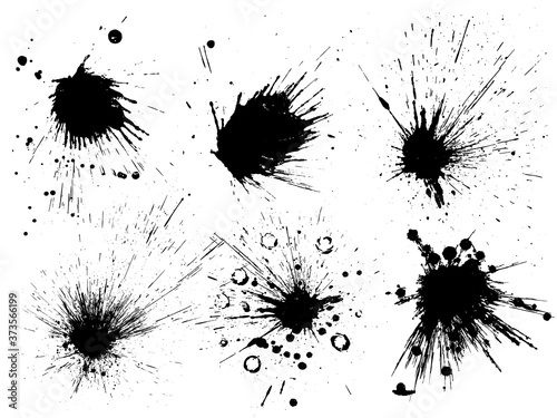 Vector black and white ink splash, blot and brush stroke, spot, spray, smudge, spatter, splatter, drip, drop, ink blob Grunge textured elements for design, background.