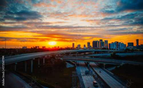 sunrise over the city Miami Florida 