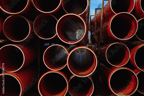 red plastic pipes