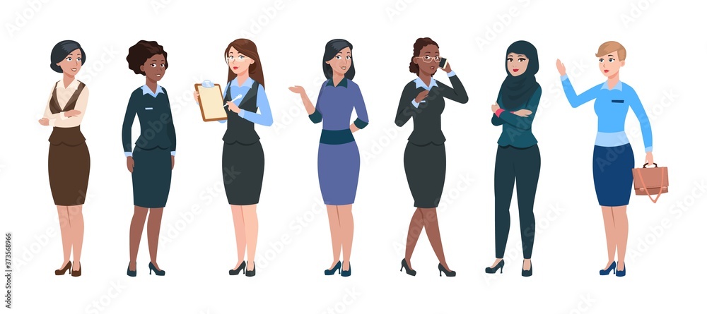 Business woman characters. Isolated professional young businesswomen. Smart  elegant femmes, office corporate dress code. Arab and afro american ladies,  secretary or assistants vector illustration Stock Vector | Adobe Stock
