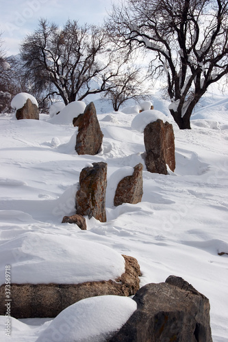 Winter graveyard at Akdamar Island, Van Lake, Turkey