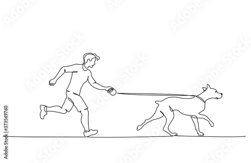 Man running with dog. Continuous one line art